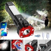5 in 1 Rechargeable Flashlight With Power bank & Safety Hammer