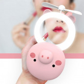 usb rechargeable makeup mirror fan  with cute led ligh