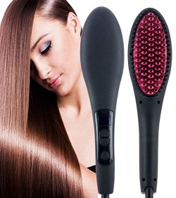 Simply Straight Ceramic Brush Hair Straightener - Black and Pink