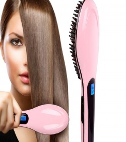 Electric Fast Hair Straightener Brush - Black and Pink