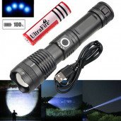 Rechargeable LED Flashlight USB  Most Powerful Waterproof  Zoom  Flashlight