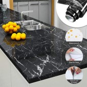 Oil Proof Marble Pattern Self Adhesive Wall Stickers-Black