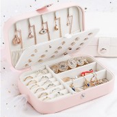 Portable Double Layer Artificial Leather Jewelry Box - Pink